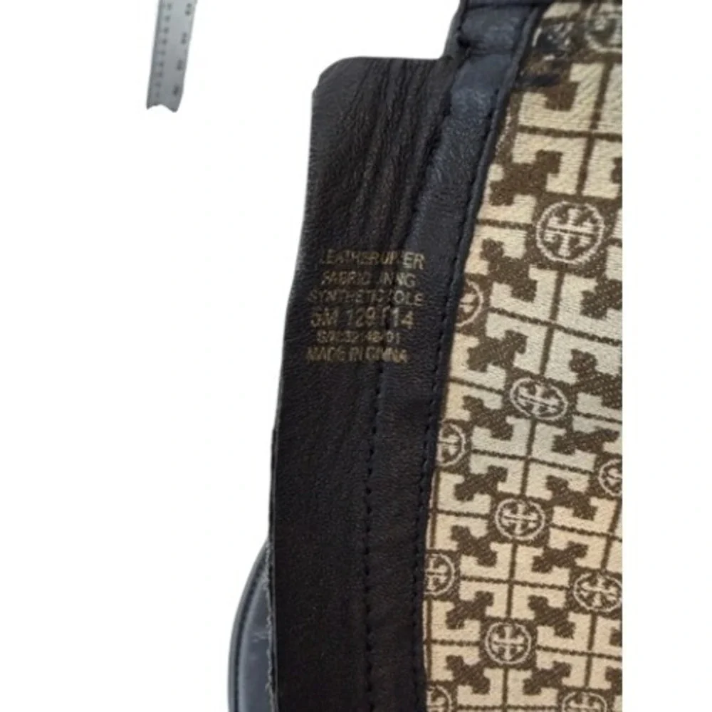 Tory Burch Black Leather Over the Knee Riding Boots Embossed Logo 5M 129114